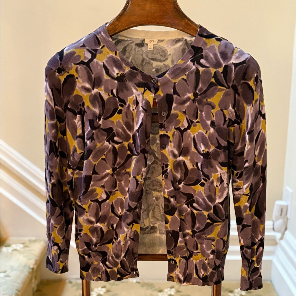 J Crew Floral Print Cardigan Size L